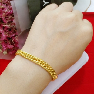 仿黄金色马鞭手链男女镀金粗手链情侣沙金老板链古巴链手链