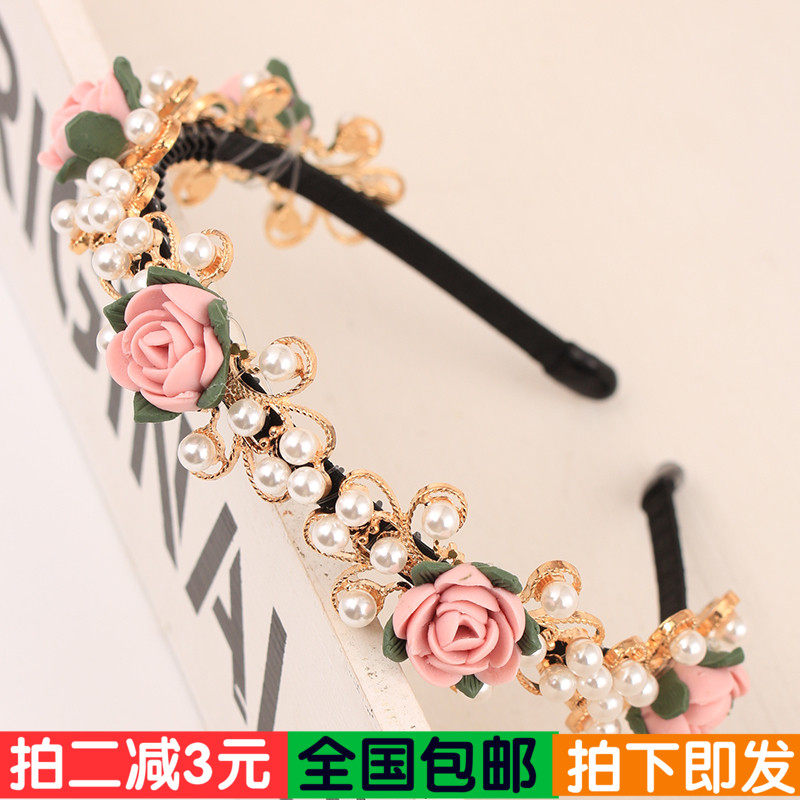 仙儿 女神发箍欧美发夹韩版压发细头箍珍珠花朵头饰清新头花发饰