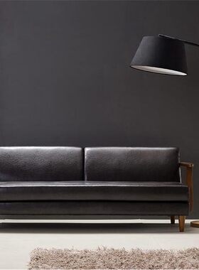 英伦实木皮艺三人坐沙发 办公室单双人三人酒店客厅书房沙发组合