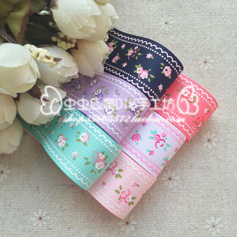 2.5cm/25MM蕾丝花边清新小花罗纹带丝带 发饰手工DIY蝴蝶结CC45