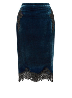 DRESS STORE 欧美新款原单正品黑色蕾丝相拼丝绒天鹅绒半身裙