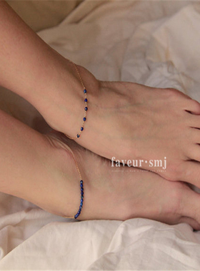 faveur 深蓝景色  美国进口14k注金天然刻面青金石日系手链脚链