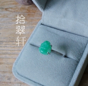 【喆囍拾翠轩·镶嵌】18K白金天然南非钻翡翠佛戒指镶嵌明细链接