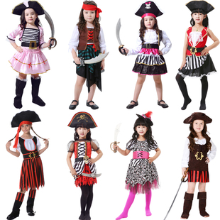 万圣节衣服加勒比海盗杰克船长cospaly女童儿童化装舞会演出服装