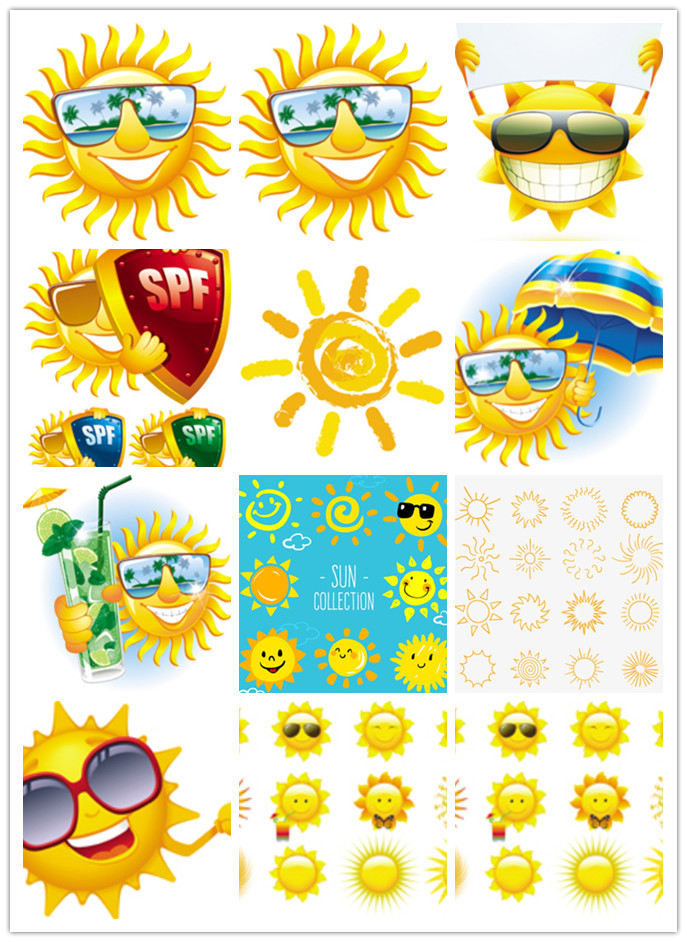 eps ai卡通太阳形象设计矢量素材抽象图标夏季云朵表情可爱