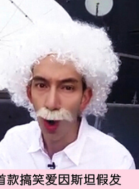 爱因斯坦假发MIKE隋搞怪扮演cosplay爆炸头加胡子老爷爷白色头套