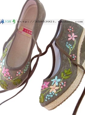 绣花鞋民族风亚麻编织绣花鞋
