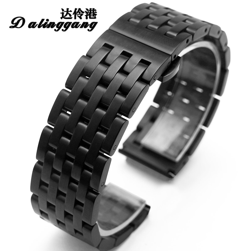 达伶港不锈钢表带20手表链钢带钢表带男22mm黑色手表带钢表链配件