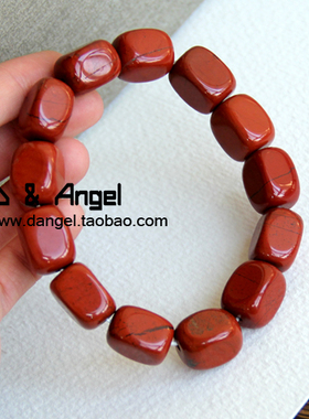 男士天然手链方形红竹石