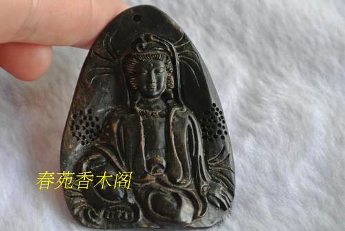 天然沉香木观音挂件红奇楠荷叶观音雕件吊坠沉香木手把玩手把件