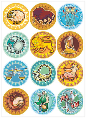 A0549矢量欧美卡通风格12星座图案LOGO AI设计素材+cdr格式