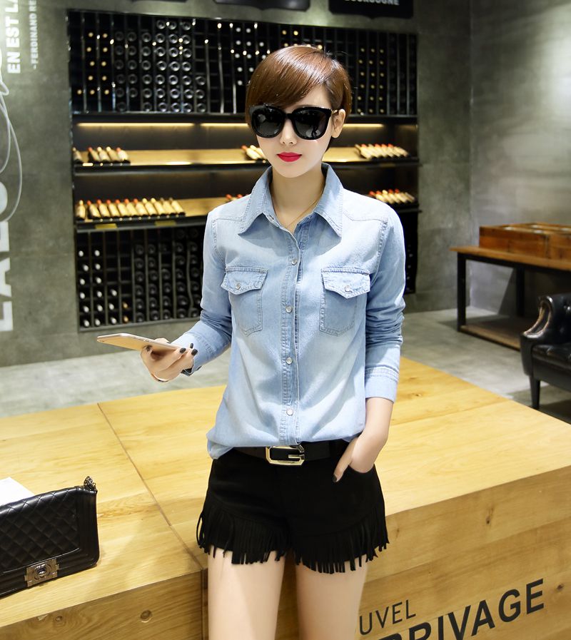 2018春裝新品歐美懷舊複古水洗漸變女款長袖牛仔襯衫牛仔在類目 女裝/女士精品, 襯衫中 - 來自Buy2taobao.com提供專業的淘寶代購服務