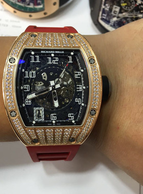 理查德米勒 RM010玫瑰金红色表带男士手表 腕表