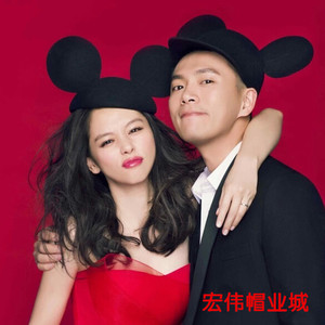 新款韩版徐若瑄Vivian结婚婚礼同款可爱米奇羊毛尼礼帽七夕情侣帽