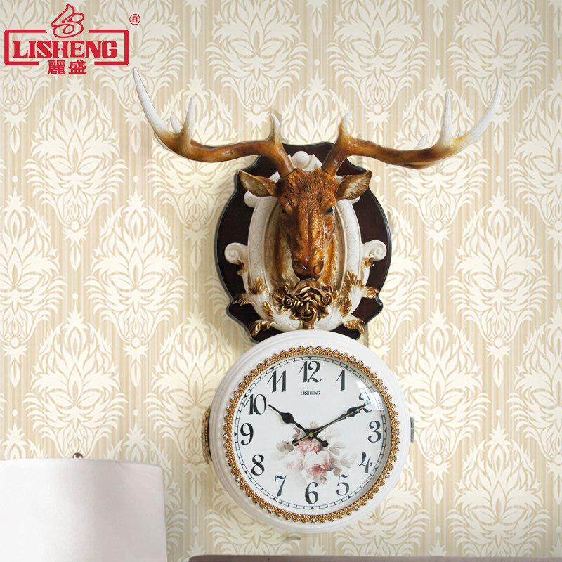丽盛欧式鹿头双面挂钟客厅钟表创意个性现代北欧装饰时钟静音挂表在类目 居家日用, 钟, 挂钟中 - 来自Buy2taobao.com提供专业的淘宝代购服务