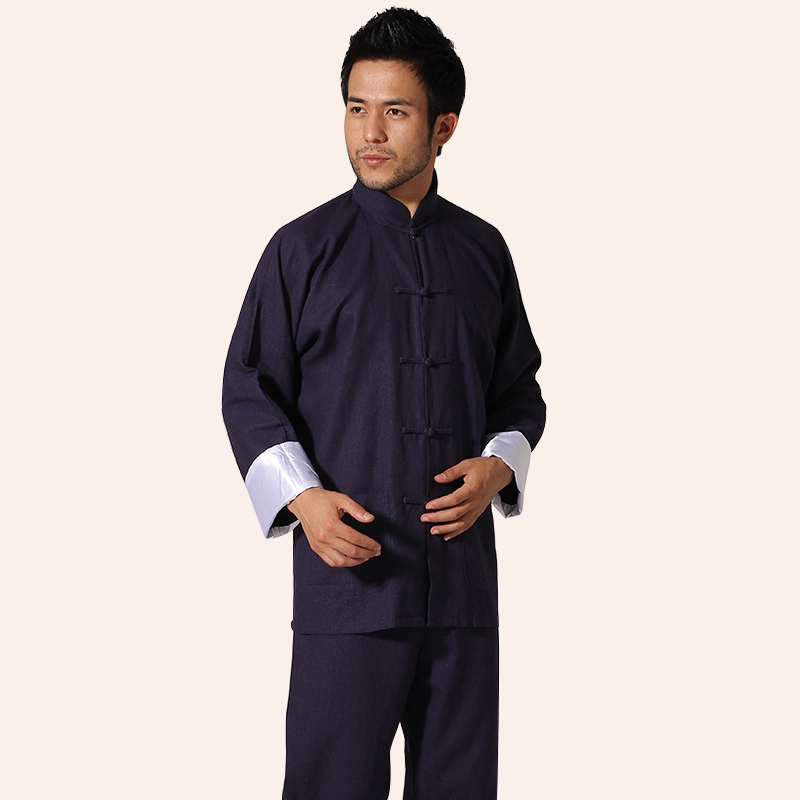 中华唐装民族唐装男式棉麻功夫套装太极服居士服装男士连袖汉服古