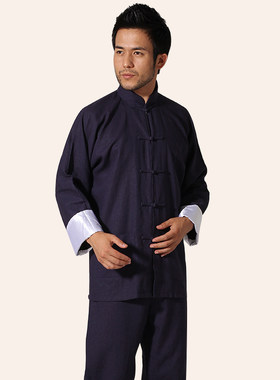 中华男式功夫太极服居士连袖唐装