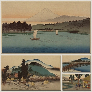 风景 日式 风格 饰挂贴画 浮世绘 复古牛皮纸海报 日本料理居酒屋装