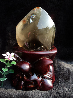 晶山角天然绿幽灵净高水晶柱