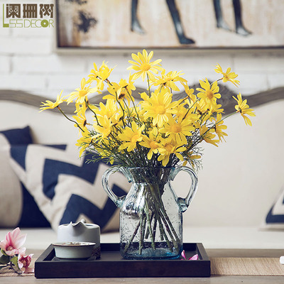 小雏菊仿真假花客厅装饰餐桌摆件绢花玻璃透明清新干花套装摆设高