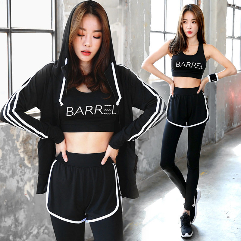 韩版健身运动瑜伽三件套装女显瘦防震文胸速干户外跑步运动服