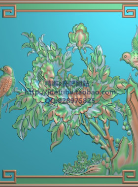 高清设计素材精雕图jdp灰度图精品牡丹花鸟背板370x310新款特价