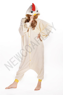 pajamas男女情侣连身衣onesies 白公鸡动物卡通连体睡衣kigurumi