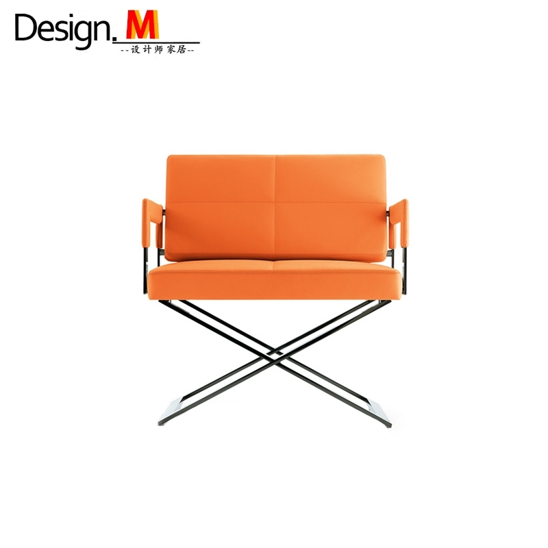 设计师不锈钢家具 leather easy chair大师皮革简易椅 金属休闲椅