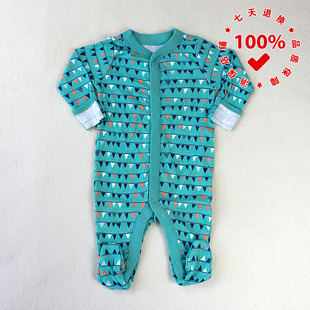 正品OLD NAVY老海军绿底三角旗婴幼儿连体衣长款包屁爬服纯棉哈衣