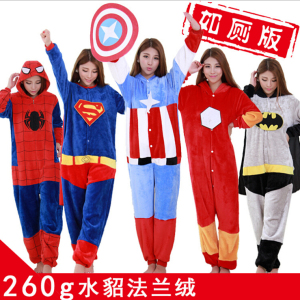 超人蝙蝠蜘蛛钢铁侠大白男女家居情侣套装卡通动物连体睡衣onesie