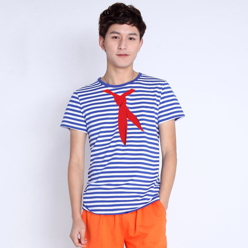 summer Retro Ethnic style Sea-striped shirt Red scarf T-shirt Campus student fresh Sailor Striped shirt Short sleevedin the Men's clothing, T-shirt  category - from Buy2taobao.com to provide professional Taobao agent buy service