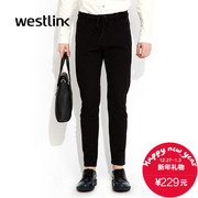 Westlink/West fall 2015 quarter new DrawString mosaic knitting elastic jeans men's casual pants