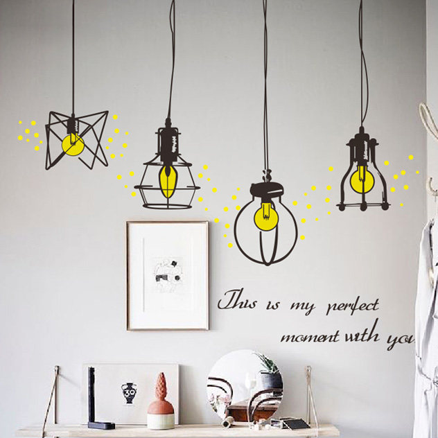 手绘吊灯咖啡甜品店服装店橱窗玻璃贴电视沙发餐厅复古背景装饰贴