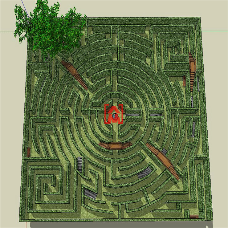 草坪迷宫建筑景观公园农家乐迷宫地形sketchup草图大师SU模型素材
