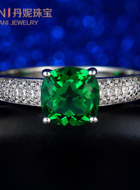 祖母绿彩宝戒指925纯银镶嵌方形彩色宝石珠宝指环镀18K金女手饰品