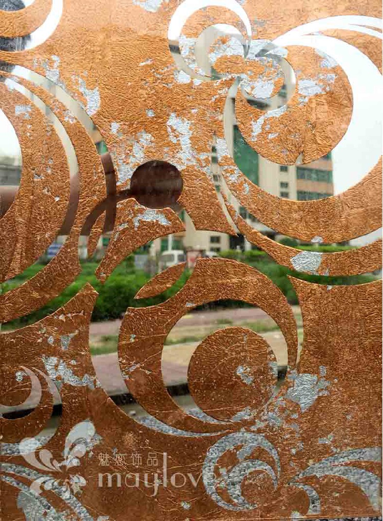 新款金箔艺术玻璃现代简约风格 金银箔压花 客厅背景墙隔断隔断墙
