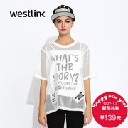 Westlink/West fall 2015 new street casual NET perspective letters ladies ' short sleeve t-shirt