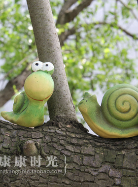 时光绿色蜗牛粗陶花盆摆件