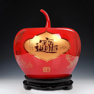 景德镇陶瓷器 中国红招财进宝苹果将军罐 糖果罐子 现代家居摆件