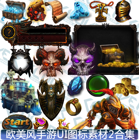 游戏美术素材 UI设计素材 欧美风格卡牌类 欧美界面图标人物2合集