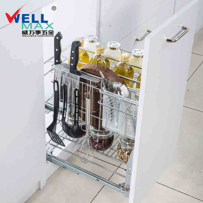 威万事/wellmax不锈钢调味拉篮厨房橱柜拉篮调料拉篮抽屉置物架