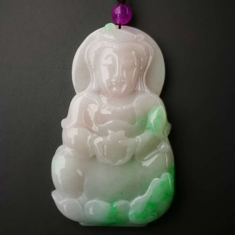 玉合缘A老坑A货冰糯阳绿翡翠玉观音吊坠挂件辣绿色春彩抱瓶观音