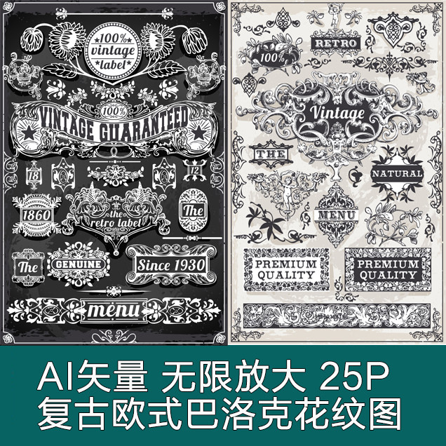 a2510矢量欧式复古雕塑装饰纹饰巴洛克洛可可风格花纹 ai设计素材