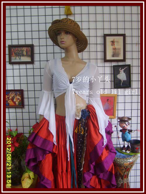 部落肚皮舞原创设计长袖网纱台湾水沙7分尖喇叭袖上衣CE19