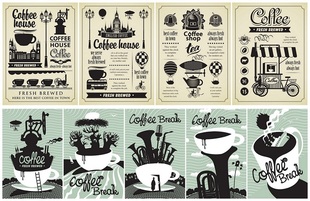 复古风格 文件 咖啡海报模板剪影插画版 EPS格式 画 矢量设计素材