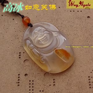 原色无烧马料纯天然高冰玉髓玛瑙吊坠女款如意笑佛佛公弥勒佛挂件