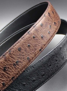 鸵鸟纹头层牛皮腰带身无扣真皮皮带条H扣无头男女皮带身3.4 3.8宽