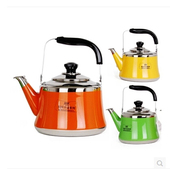 火锅店加汤壶304不锈钢烧水壶瓦斯鸣笛加厚底电磁炉彩色水壶商用