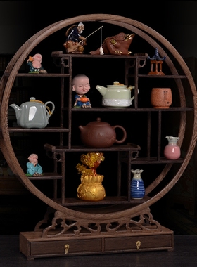 实木桌面小博古架中式多宝阁茶具杯垫紫砂壶摆件展示架放置古玩