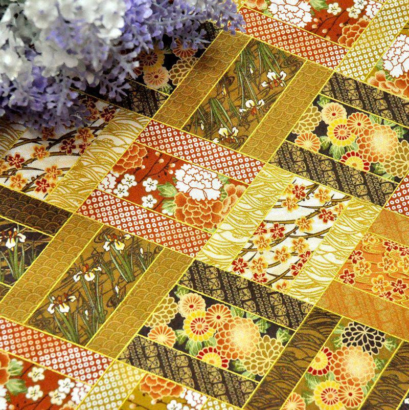 拼布DIY和风纯棉烫金布料和服面料娃衣面料日本进口棉布 黄色